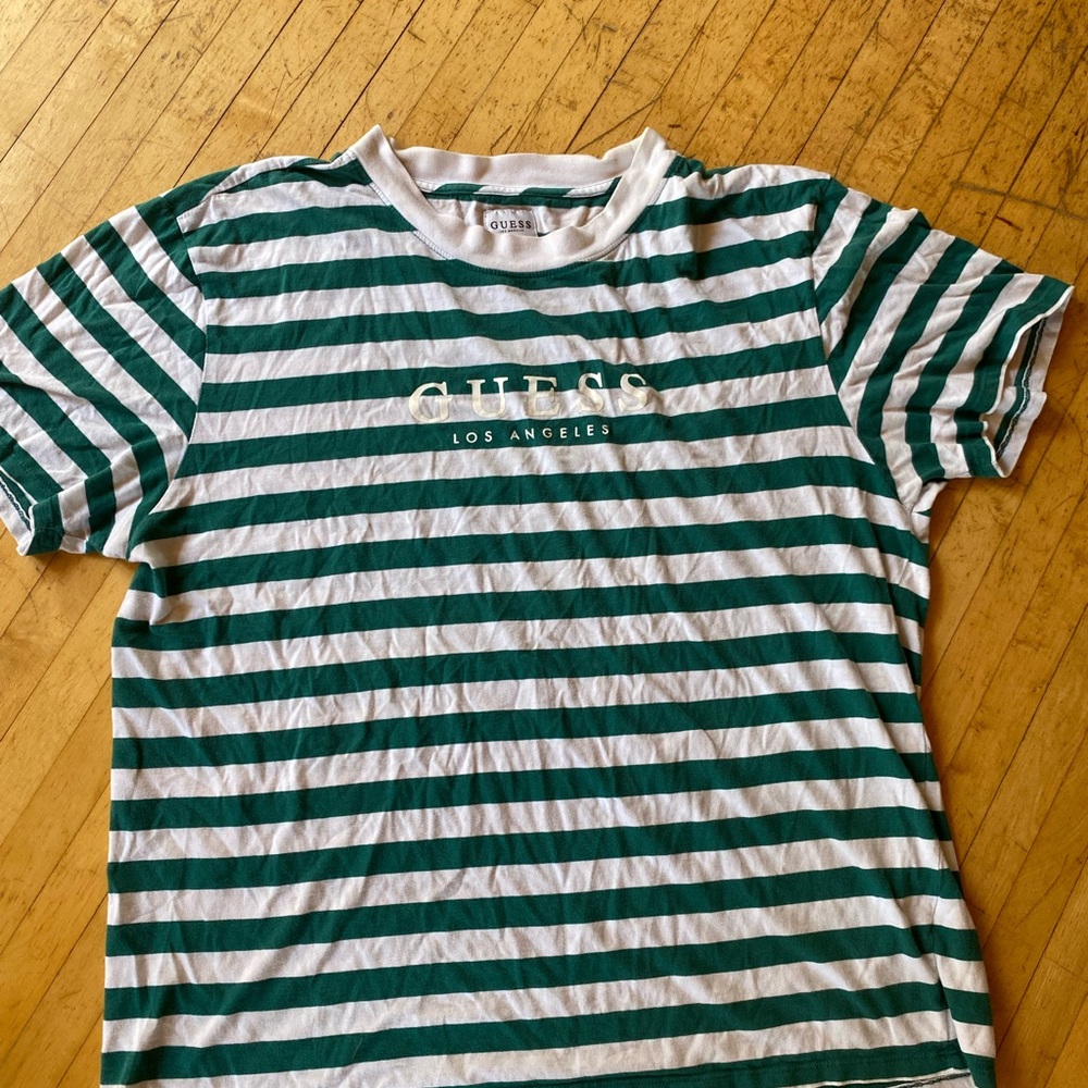 Guess Striped Tee in Green and White